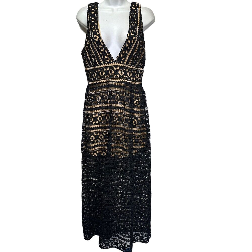 audrey 3 1 lace overlay long deep V sleeveless dress